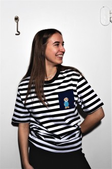 THE TALL SHIPS RACES 2021 stirped shirt with a blue pocker 
