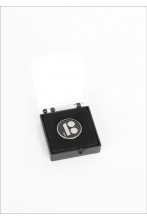 Black button badge with magnetic fastener in gift box