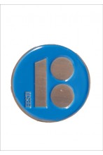 Button badge with needle fastener, blue colour