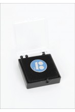 Blue button badge with magnetic fastener in gift box