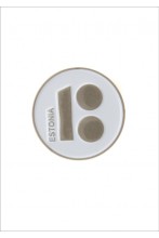 Button badge ESTONIA with magnetic fastener, white colour